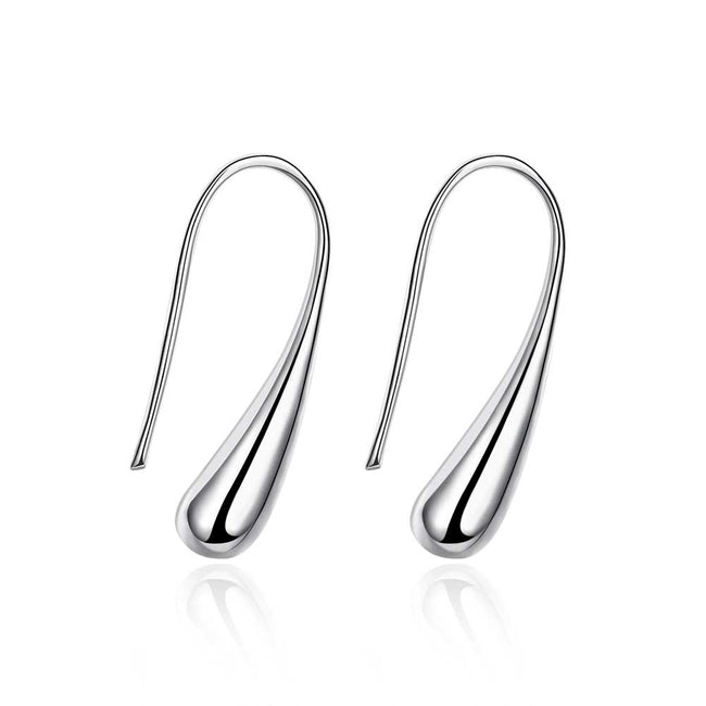 Water Drop Modeling Silver Ear Hook Earrings