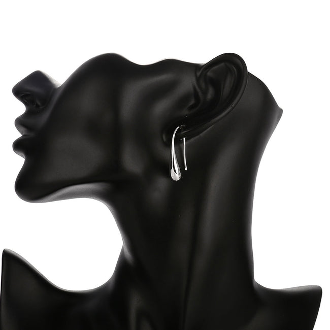 Water Drop Modeling Silver Ear Hook Earrings