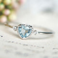 Silver Sea Blue Heart Shaped Sapphire Ring