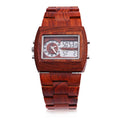 Rectangle Dial Bamboo Wooden Case Calendar Wristwatch