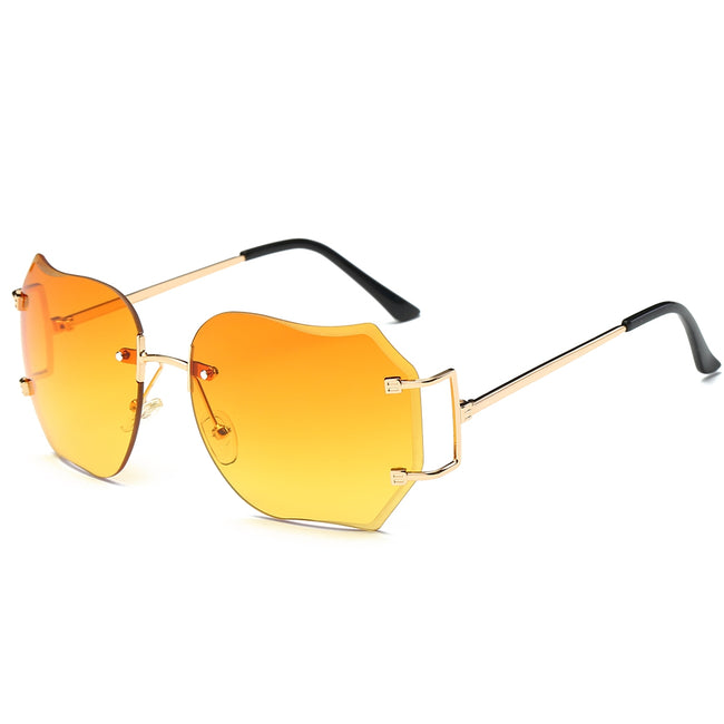 Oversized Designer Clear Lens Sunglasses Rimless Metal