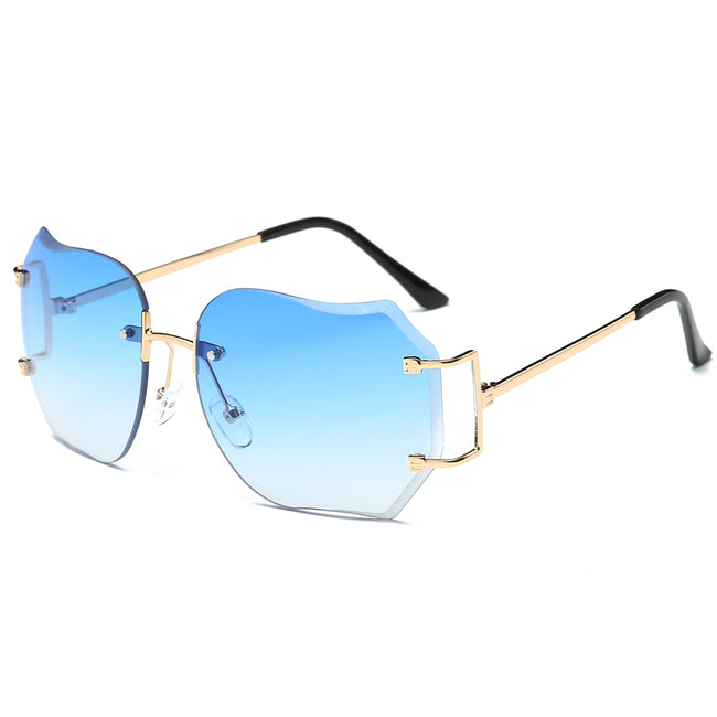 Oversized Designer Clear Lens Sunglasses Rimless Metal