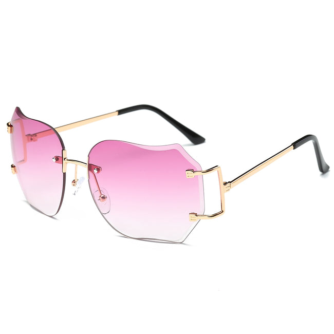 Oversized Designer Clear Lens Sunglasses Rimless Metal