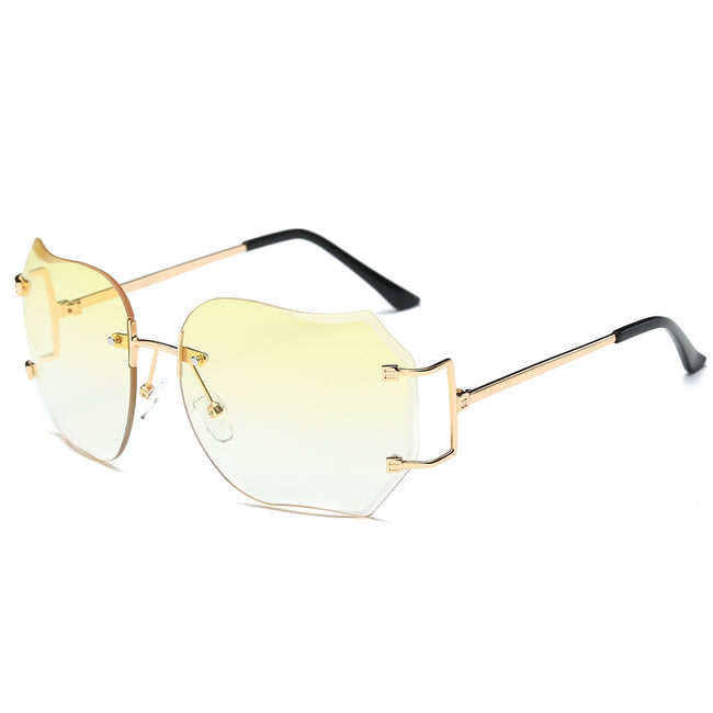 Oversized Designer Clear Lens Sunglasses Rimless Metal