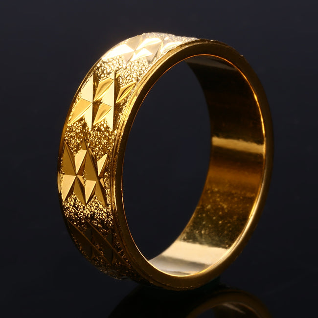 Electroplate Gold Color Geometric Pattern Ring