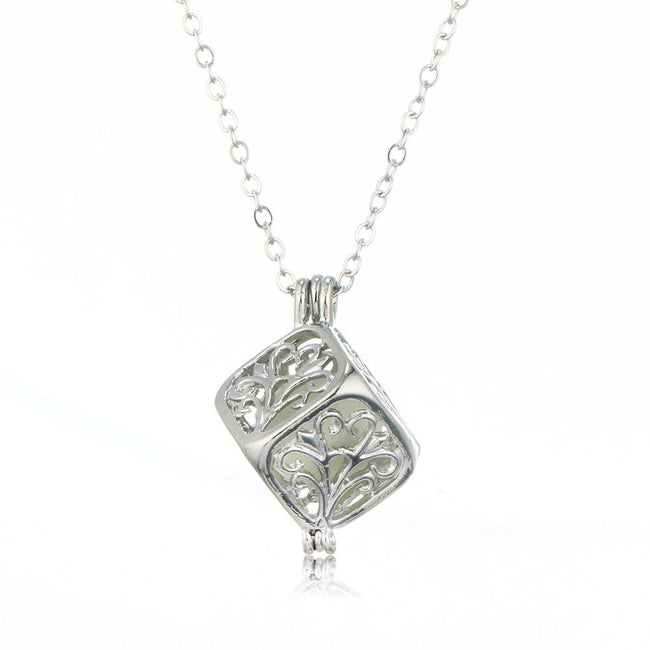 Charm Silver Cube Light Necklace Women Glowing