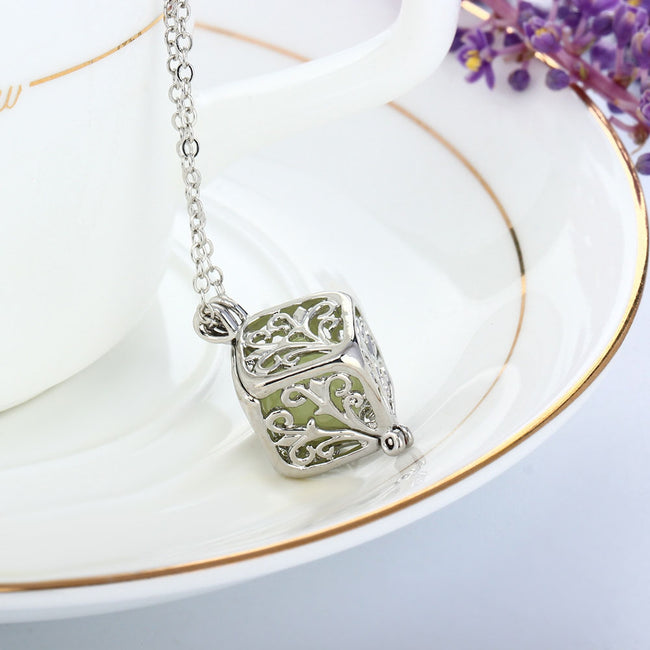 Charm Silver Cube Light Necklace Women Glowing