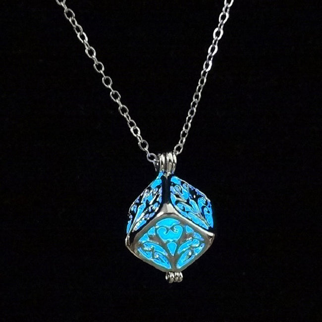 Charm Silver Cube Light Necklace Women Glowing