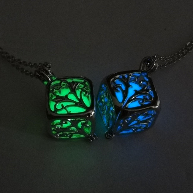 Charm Silver Cube Light Necklace Women Glowing