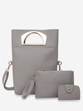 Simple Style Solid Leather Handbag Set