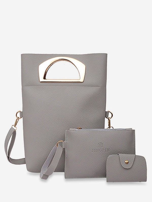 Simple Style Solid Leather Handbag Set