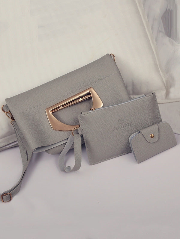 Simple Style Solid Leather Handbag Set