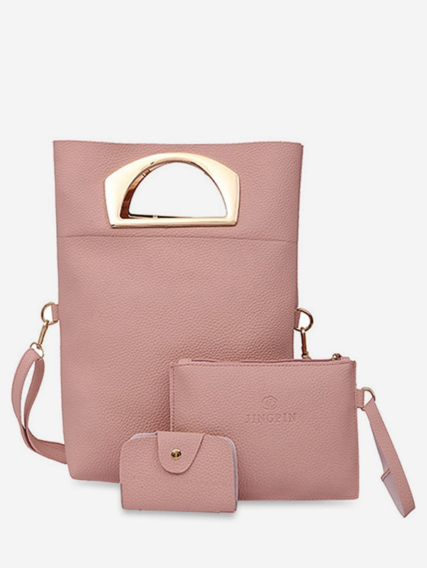 Simple Style Solid Leather Handbag Set