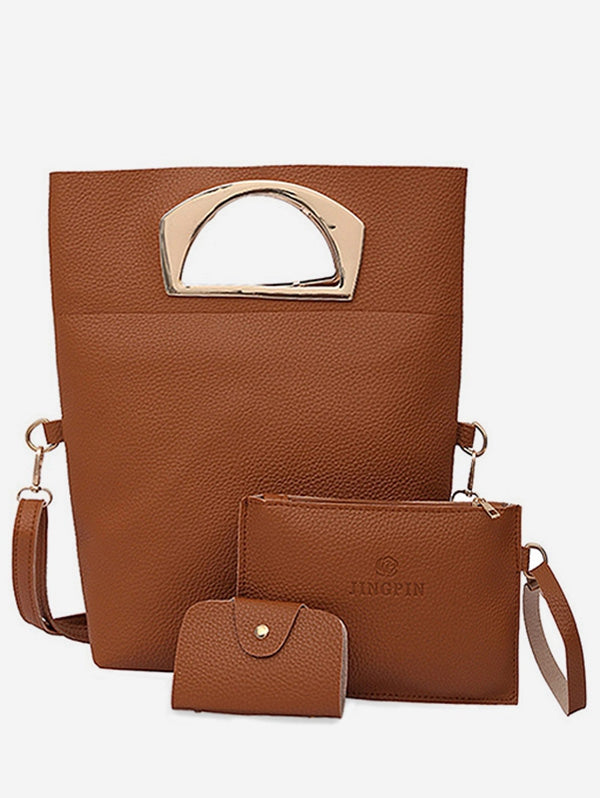Simple Style Solid Leather Handbag Set