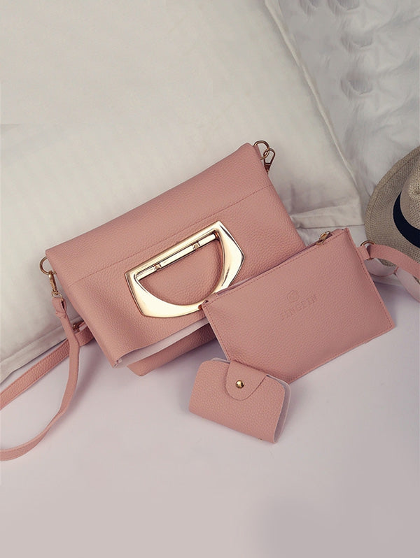 Simple Style Solid Leather Handbag Set