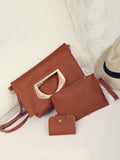 Simple Style Solid Leather Handbag Set