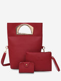 Simple Style Solid Leather Handbag Set