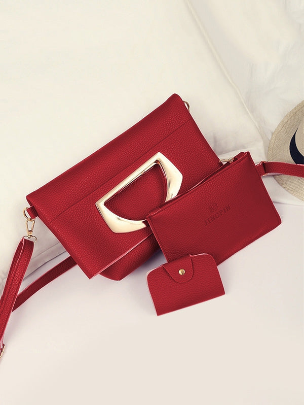 Simple Style Solid Leather Handbag Set