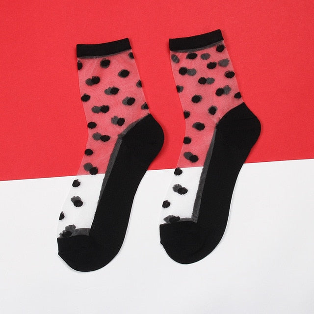 Womens Silk Lace Transparent Socks Black