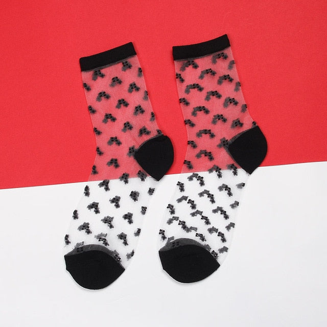 Womens Silk Lace Transparent Socks Black