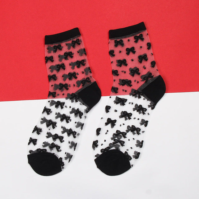 Womens Silk Lace Transparent Socks Black