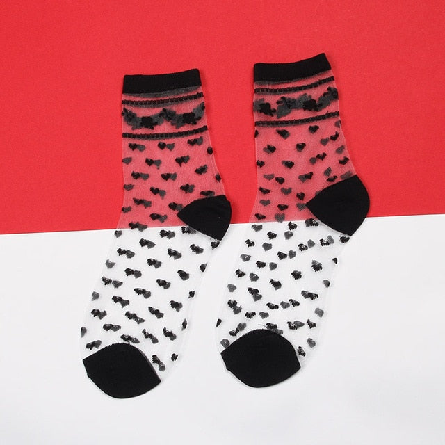 Womens Silk Lace Transparent Socks Black
