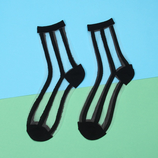 Womens Silk Lace Transparent Socks Black