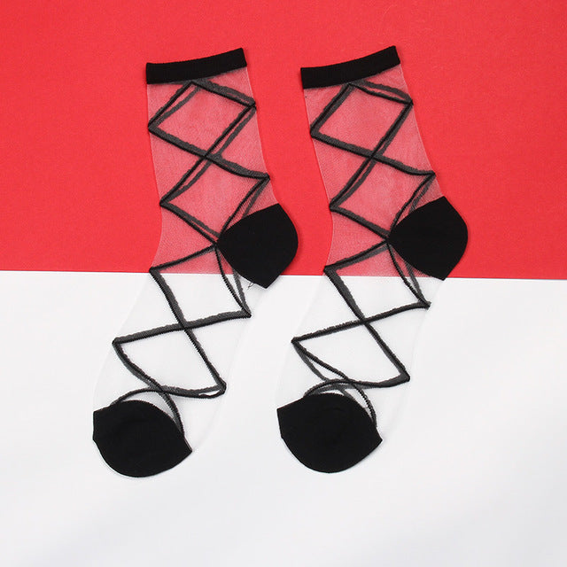 Womens Silk Lace Transparent Socks Black
