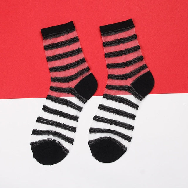 Womens Silk Lace Transparent Socks Black