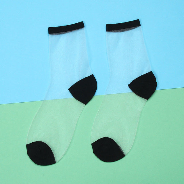 Womens Silk Lace Transparent Socks Black