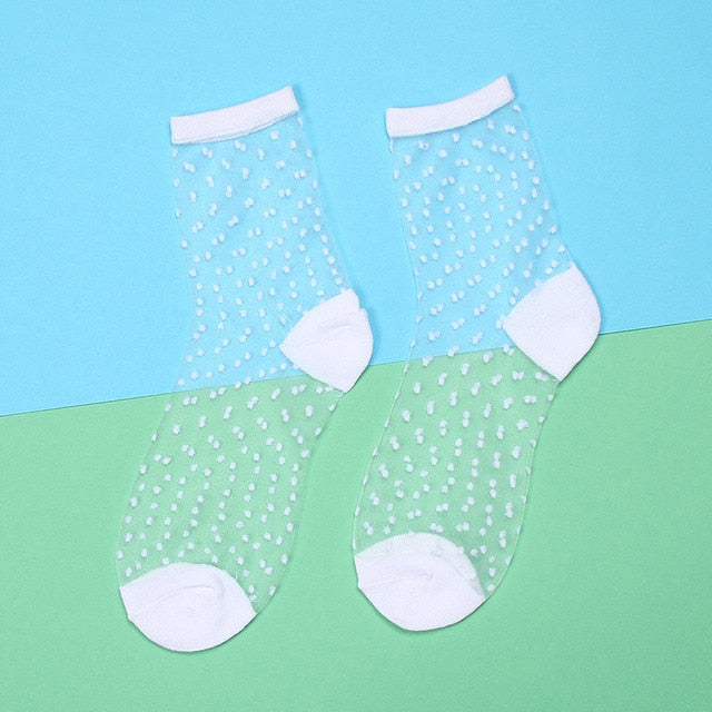 Womens Silk Lace Transparent Socks Black