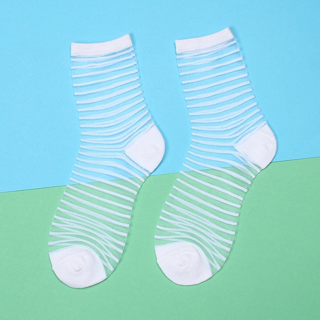 Womens Silk Lace Transparent Socks Black
