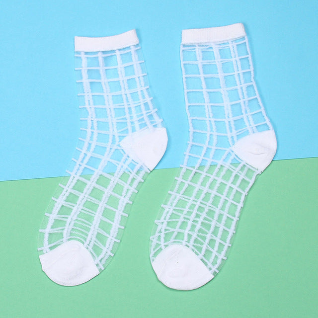 Womens Silk Lace Transparent Socks Black