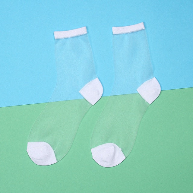 Womens Silk Lace Transparent Socks Black