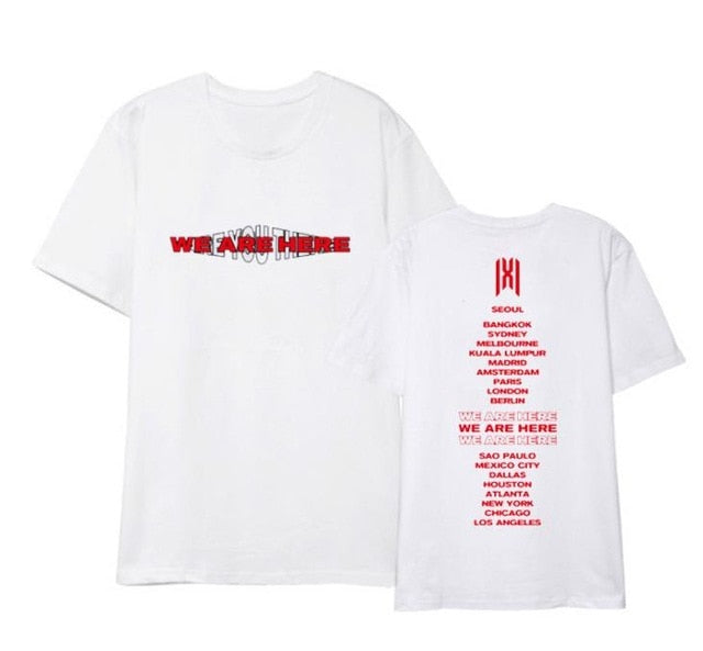 We are here world tour city names printing o neck t shirt