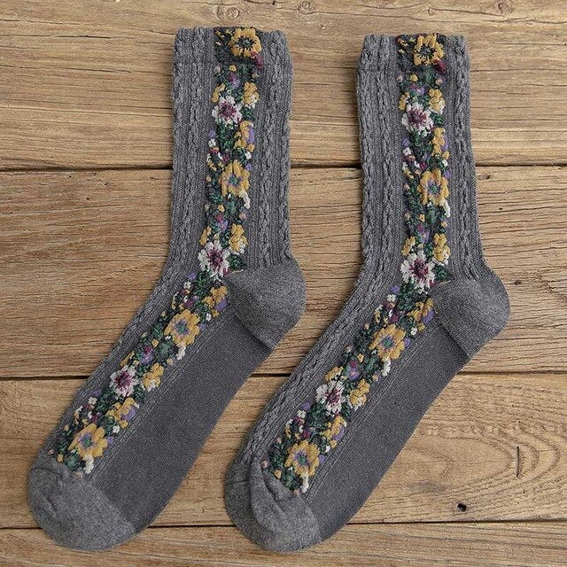Floral Funny Socks Women Warm Cotton Cute