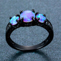 Hollow Design Oval Rainbow Fire Opal Ring