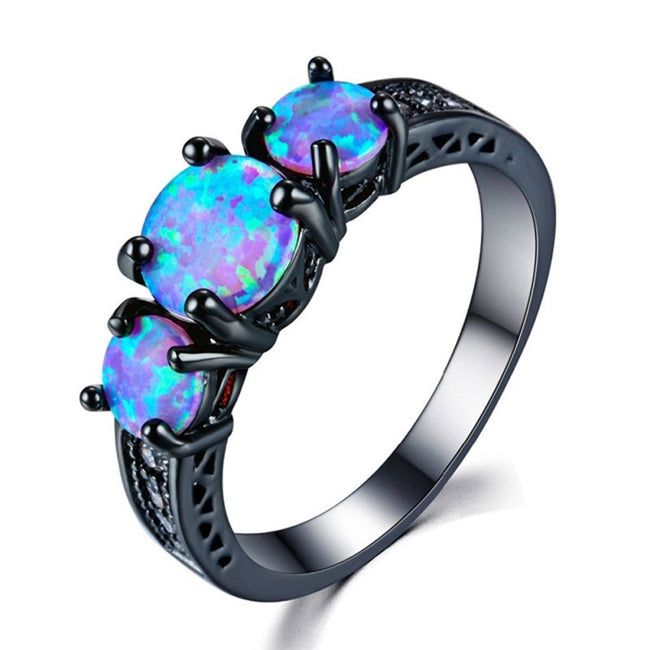 Hollow Design Oval Rainbow Fire Opal Ring