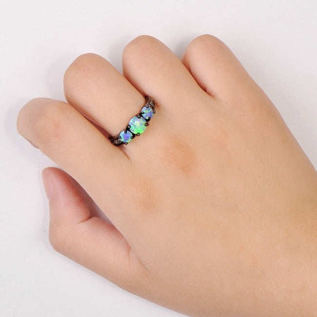 Hollow Design Oval Rainbow Fire Opal Ring