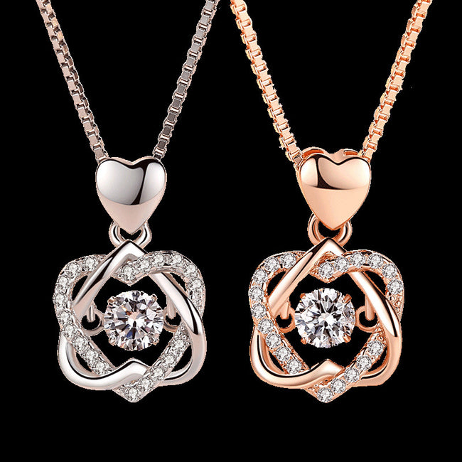 Fashion Double Heart Flower Pendant Necklace