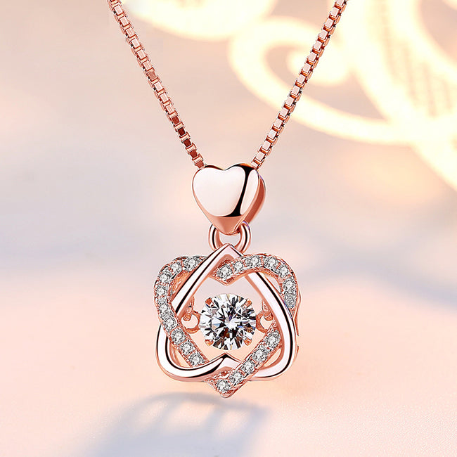 Fashion Double Heart Flower Pendant Necklace
