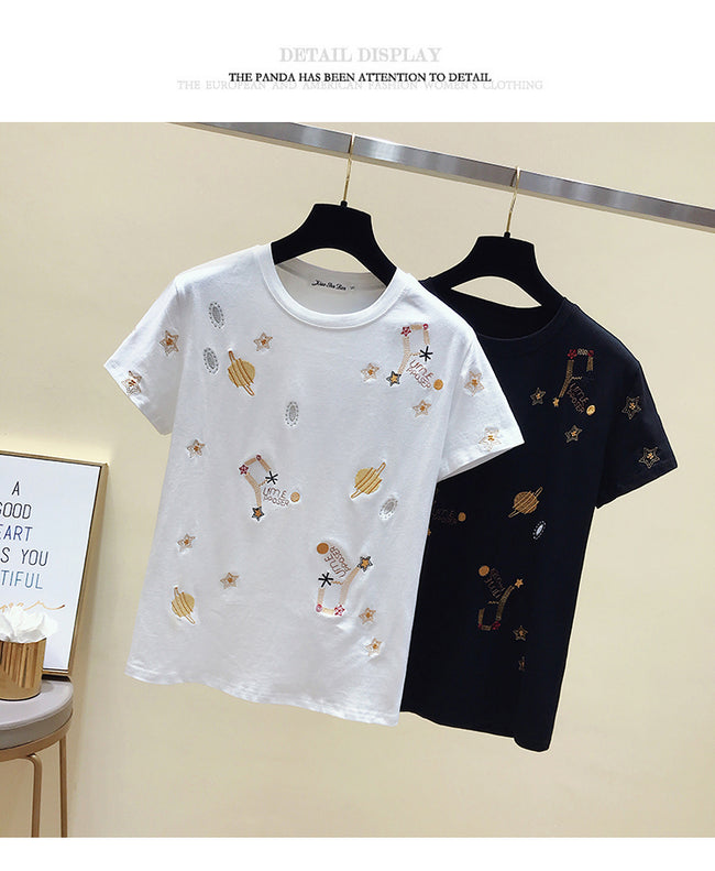 T shirt Women Clothes Summer Short Sleeve Embroidery