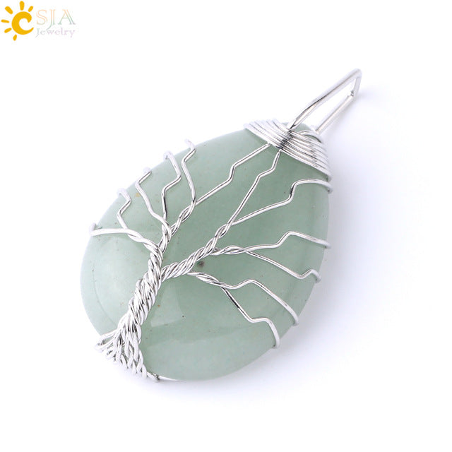 Necklace Pendant Wire Wrap Natural Stone Pink