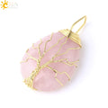 Necklace Pendant Wire Wrap Natural Stone Pink