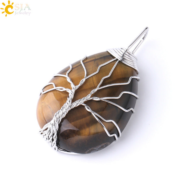 Necklace Pendant Wire Wrap Natural Stone Pink