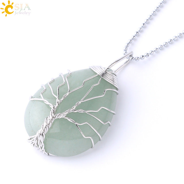 Necklace Pendant Wire Wrap Natural Stone Pink