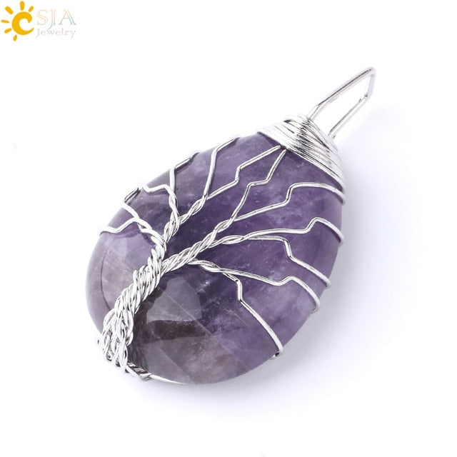 Necklace Pendant Wire Wrap Natural Stone Pink