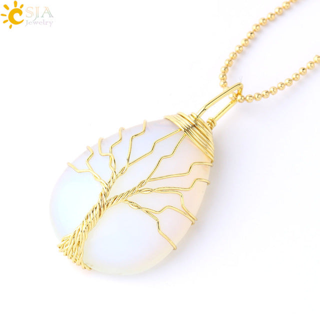 Necklace Pendant Wire Wrap Natural Stone Pink