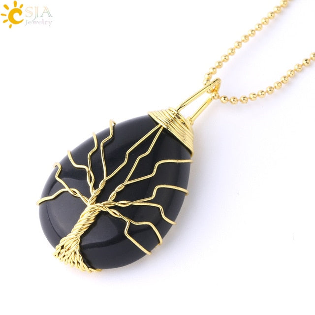 Necklace Pendant Wire Wrap Natural Stone Pink