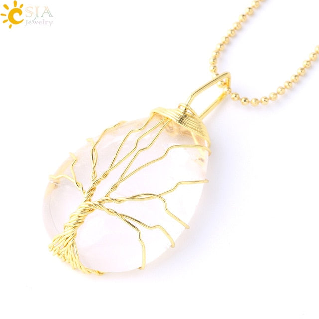 Necklace Pendant Wire Wrap Natural Stone Pink